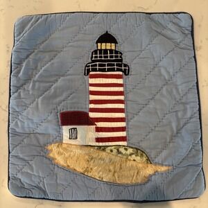 Donna Sharp Quilted Throw Pillow Sham Cover Red White Lighthouse On Beach VTG